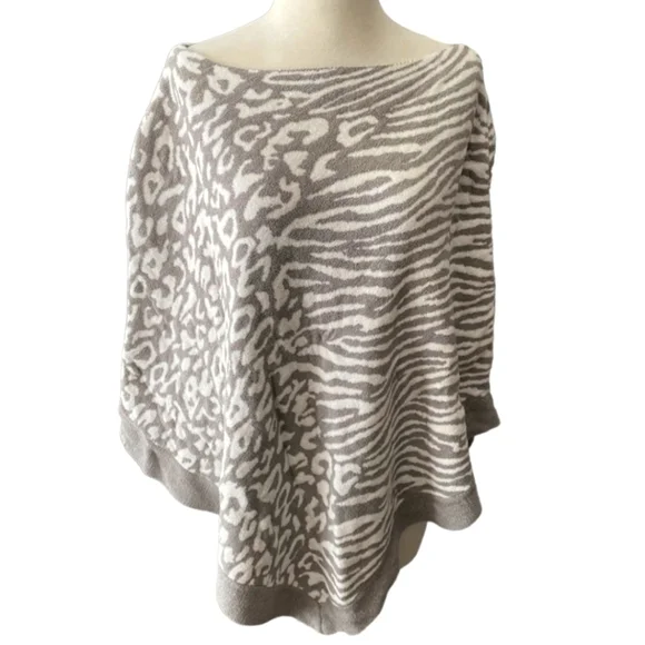 Barefoot Dreams Cream and Gray Animal Print Poncho - Picture 2 of 4